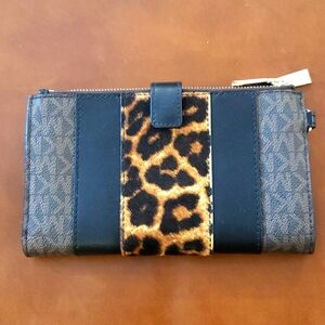 Michael Korea double zipper phone wallet, with gold colored stud embellishment